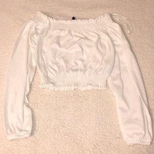 H&M White Cropped Peasant Top